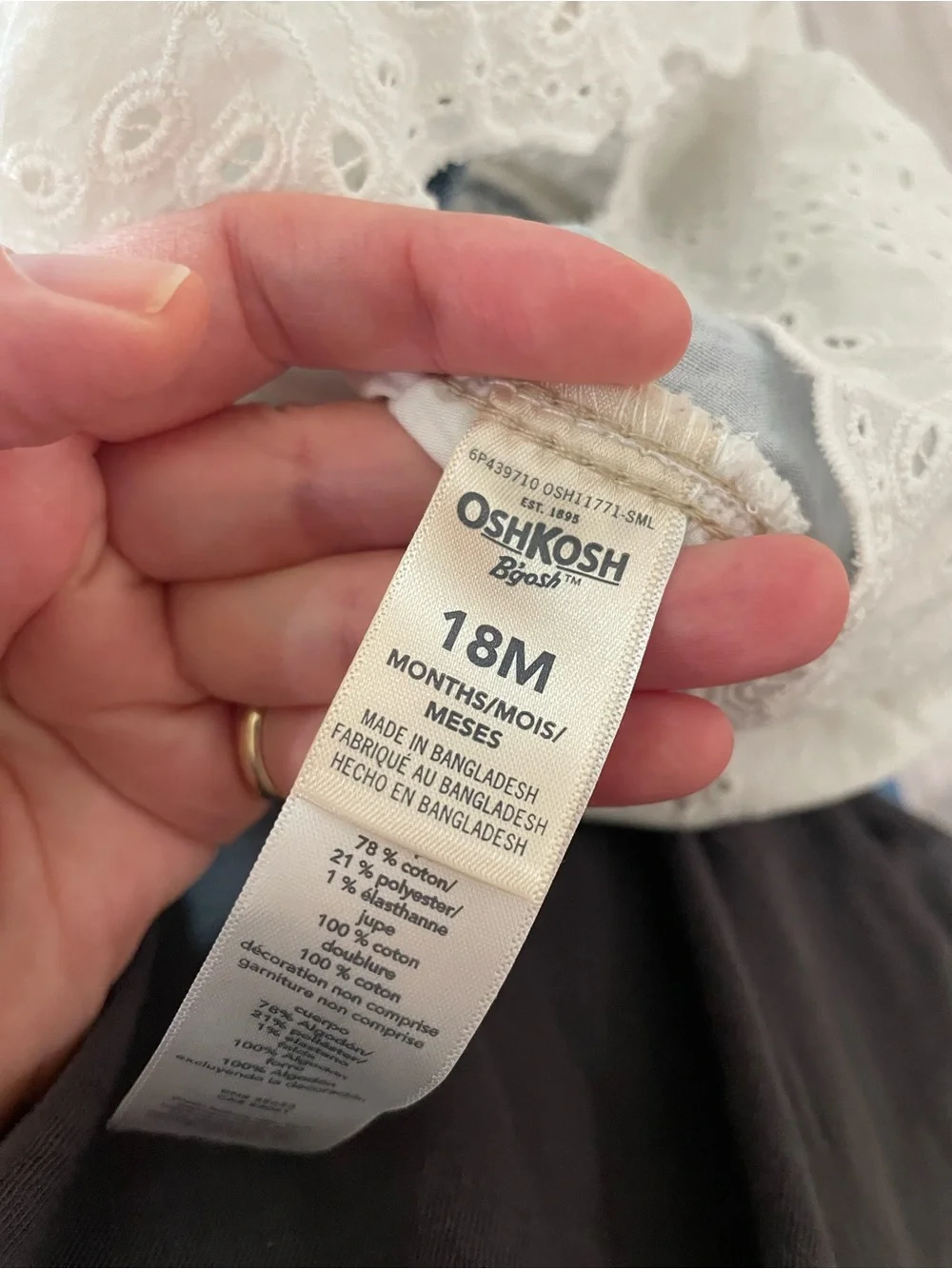 NWOT OshKosh B'gosh Denim Bib Overalls with White Eyelet Skirt